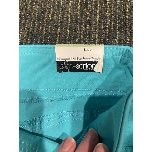 NWT Slim Satin by Multiples $59 Blue capris tummy control women’s pants - Picture 4 of 9